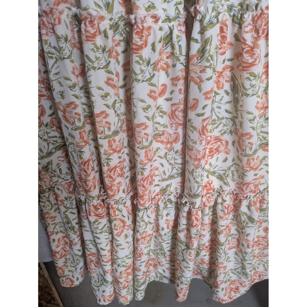 Mikarose Maxi Dress Women's Small White Orange Floral Tiered Smocked Flutter - Picture 5 of 9
